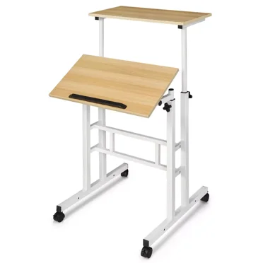 Rolling Laptop Desk Adjustable Height Computer Table Stand up Office Workstation