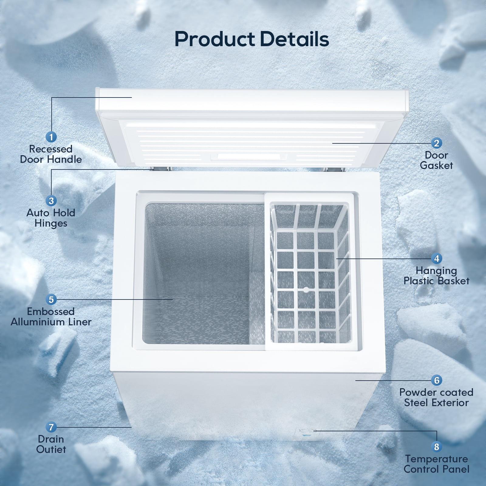 Havato 2.7 cu ft Top Open Door Commercial Compact Vertical Freezer, White