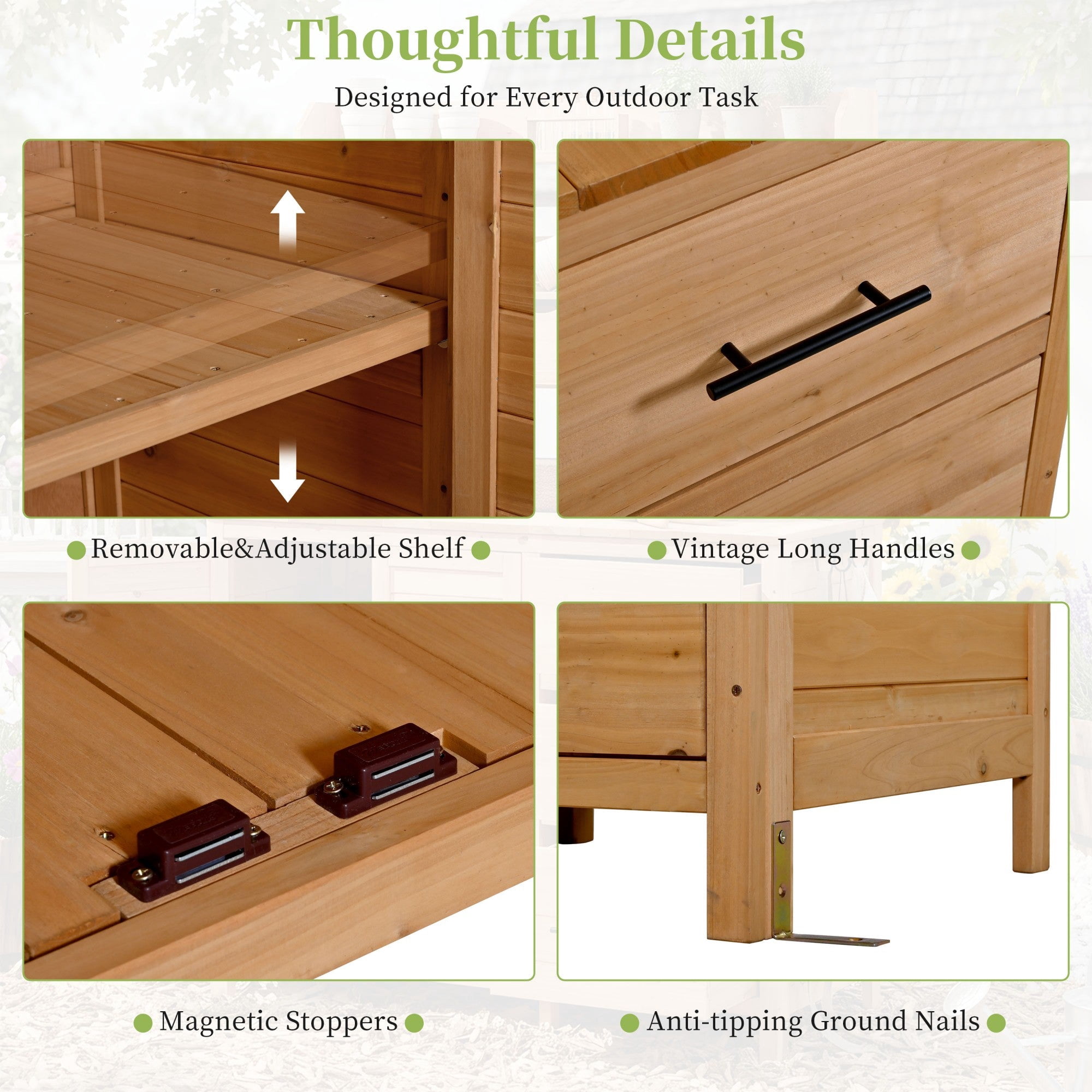 Sailvan 65" Solid Wood Patio Kitchen Island & Garden Potting Bench,Outdoor Grill Prep Station with 6 Drawers,Storage Cabinet and Hutch Natural Wood