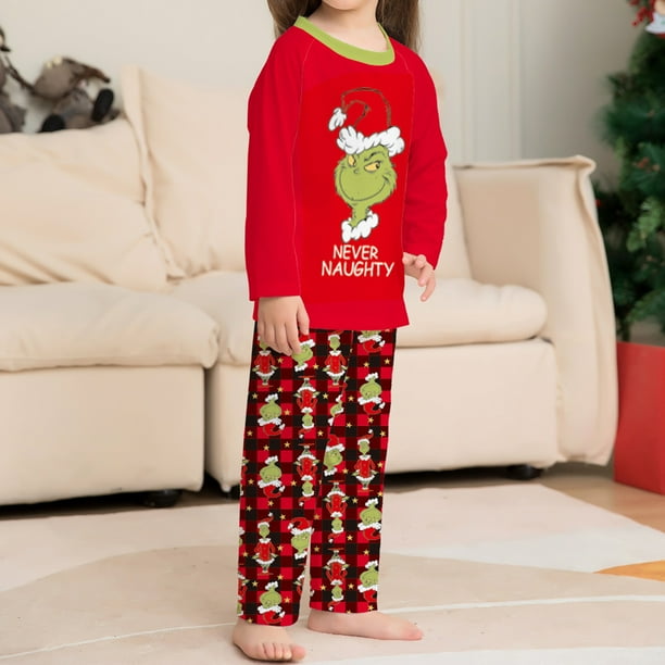 Vestido Rojo Para Padres E Hijos Conjunto de pijama familiar de 2 piezas con cuello redondo y estampado de dibujos animados estilo navideño traje diario Cgtredaw Chica Rojo 3-4T para Niño