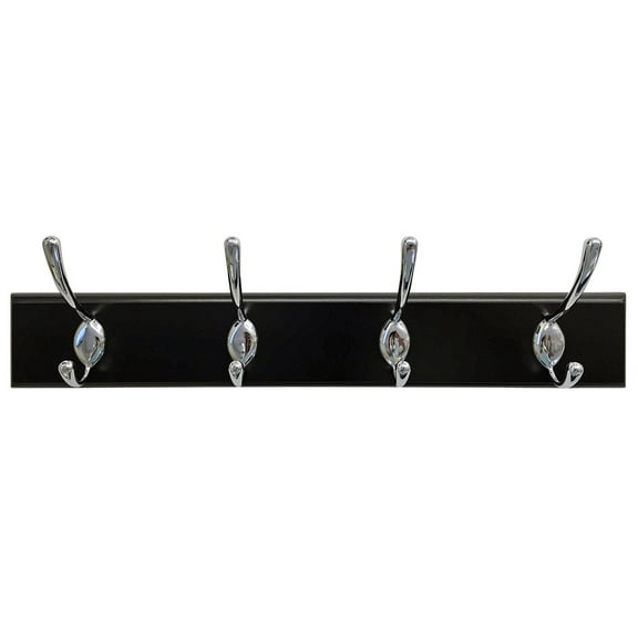 Headbourne 8030E 18' Black Hook Rail / Coat Rack with 4 Chrome Double Hooks