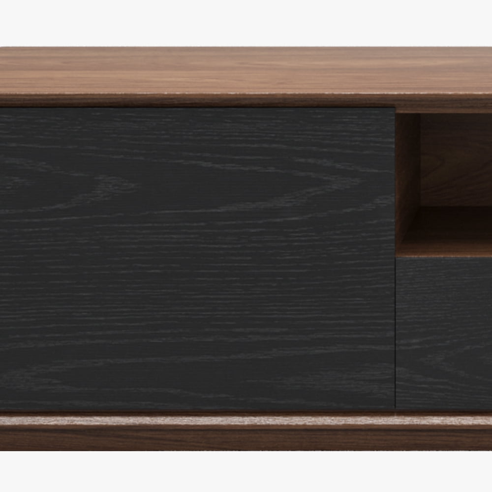 POVISON Modern Wood Black TV Stand, Lowline Media Console with 4 Drawers, Open Storage Cabinet, Walnut Veneer, Fully-assembled, 78"