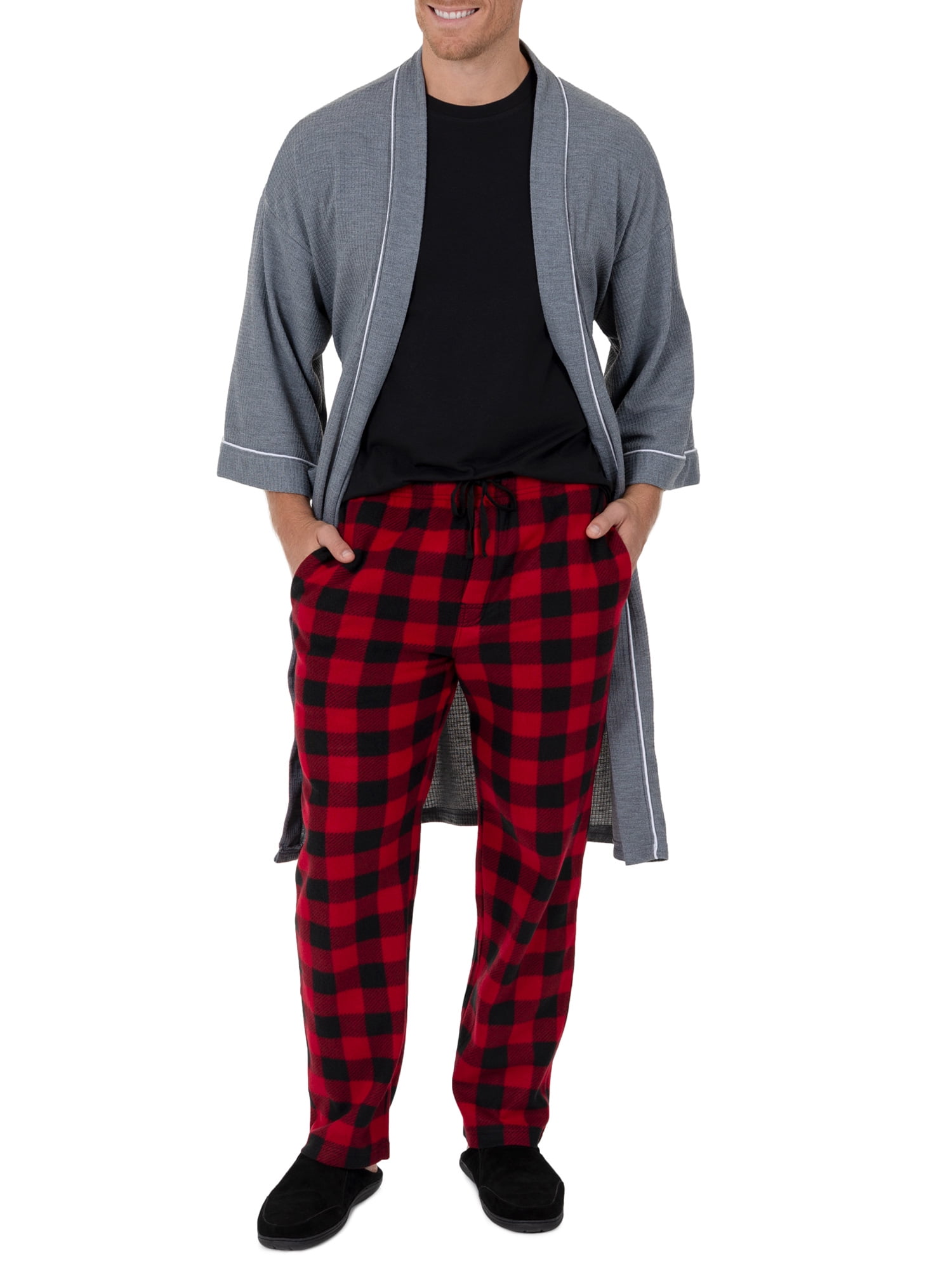 Fruit Of The Loom Men's Short Sleeve Crew Neck Top and Fleece Pajama Pant Set
