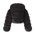 thumbnail image 3 of Abcnature Women Short Faux Hooded Warm Furry Splicing Jacket Long Sleeve Outerwear Black M, 3 of 3