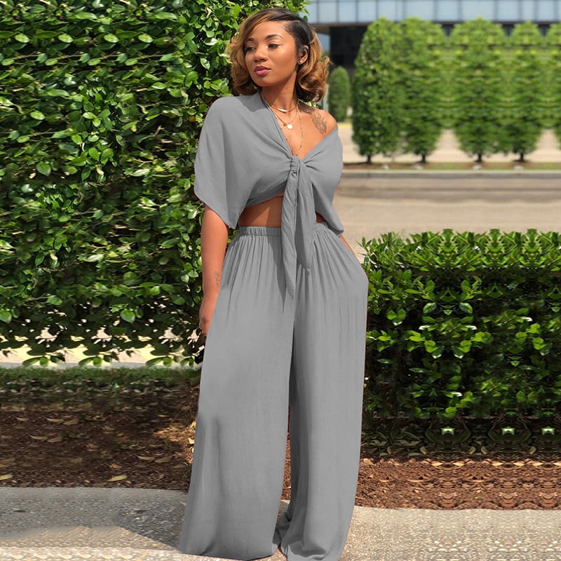 Wide Leg Pants Elastic Waist 