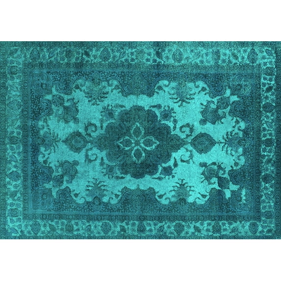 Ahgly Company Indoor Rectangle Oriental Turquoise Blue Industrial Area Rugs, 3' x 5'