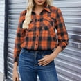thumbnail image 3 of Button Down Shirts for Women Casual Fall Lightweight Dressy Shacket Plaid Fashion Long Sleeve Shirts with Pockets Saffron 2XL, 3 of 7
