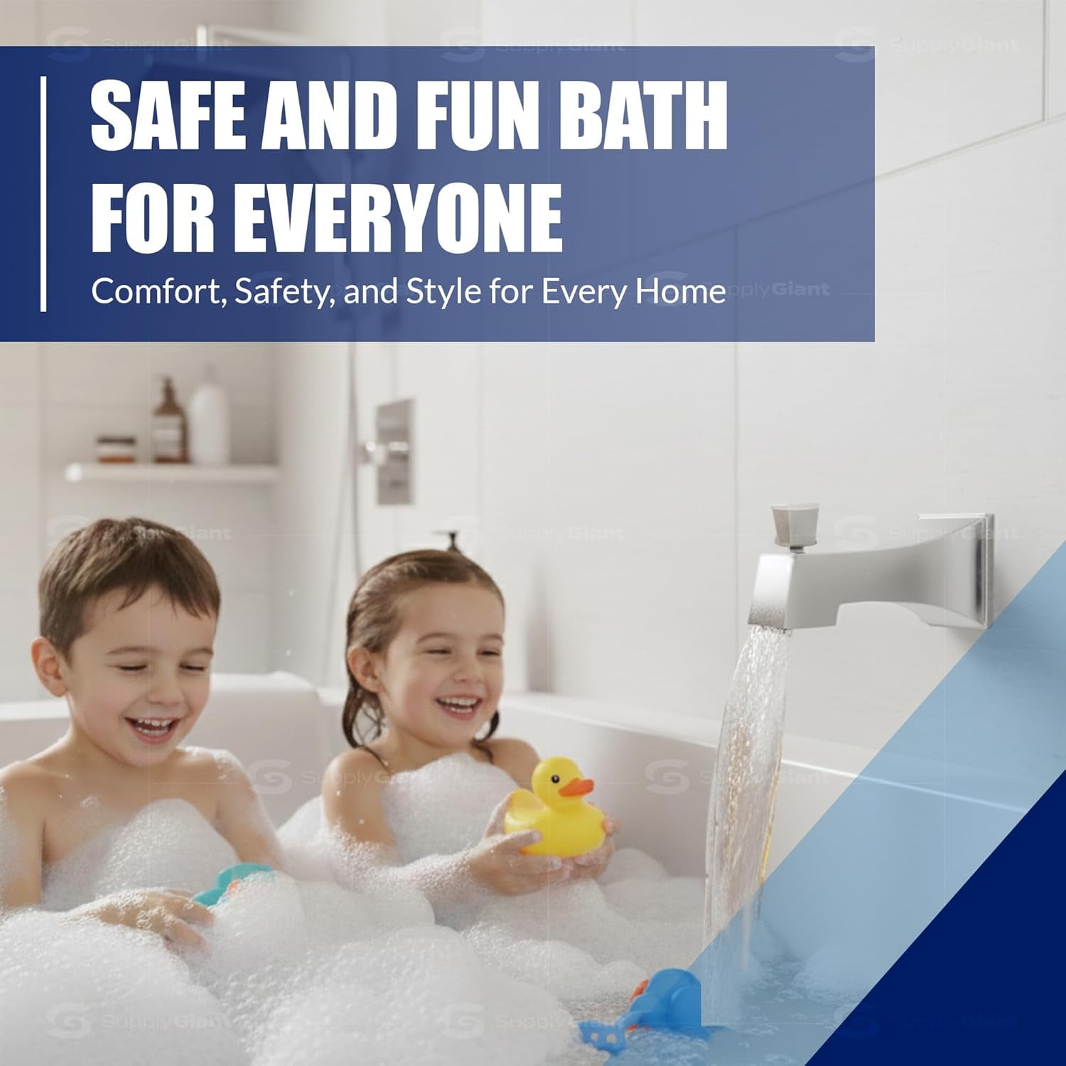 SUPPLYGIANT™ Tub Spout with Diverter 6" Square Bathtub Faucet with Decorative Chrome Plated Finish