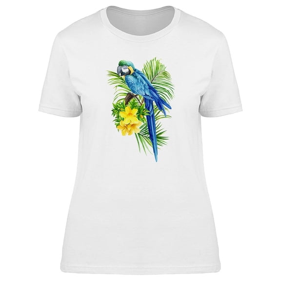 Beautiful Blue Floral Ara Macaw Tee Women's -Image by Shutterstock