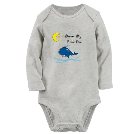 iDzn Dream Big Little One Funny Rompers, Newborn Baby Unisex Bodysuits, Infant Jumpsuits, Toddler Kids Long Sleeve Oufits (Gray, 0-6 Months)