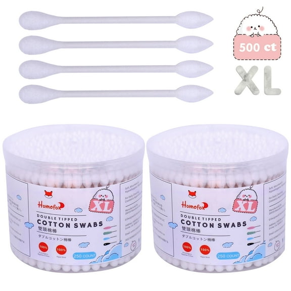 HOMEFOX 500 Count XL Cotton Swabs with Extra Large Pointy Round Tips, Pure Organic Cruelty-Free