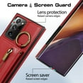 thumbnail image 3 of Crossbody Wallet Case for Samsung Galaxy Note 20 with Lanyard Strap Card Slot Holder RFID Blocking 360° Ring Kickstand,Magnetic Flip Folio Zipper Purse Case, PU Leather Cover Handbag,Red, 3 of 10