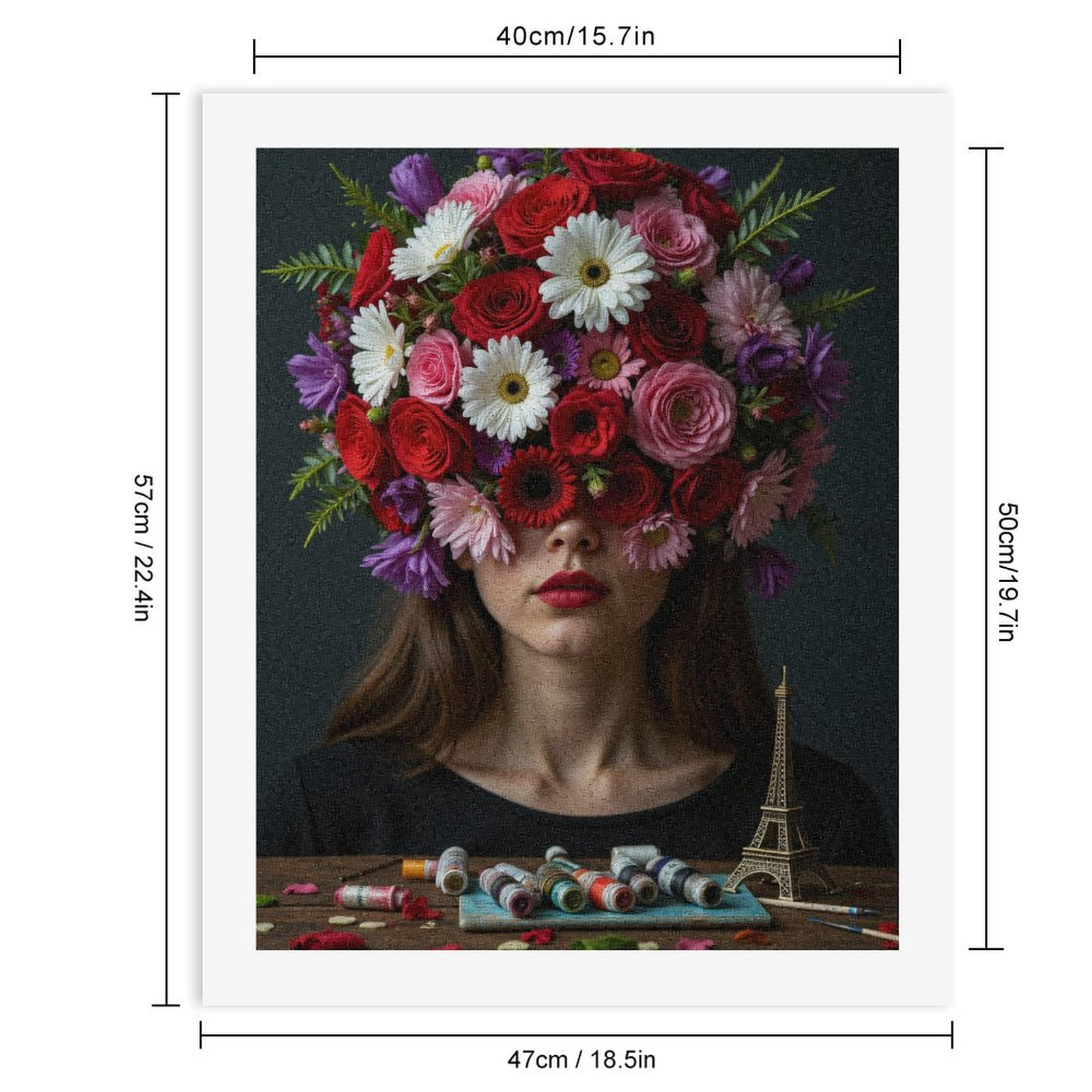 Paint By Numbers Kit for Adults Beginner - Floral Headpiece Art Colors Eiffel DIY Canvas Painting Kits for Adults, Frameless Paint By Number for Adults for Home Wall Decor 16x20 Inch