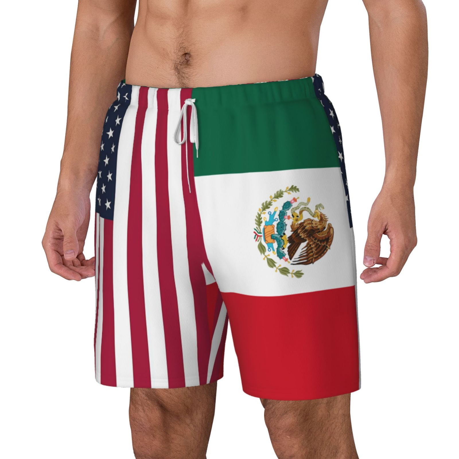 Men's America Mexico Flag Swim Trunks with Compression Liner Bathing Suit Swimwear