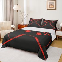 Manfei Gamer Gaming Twin Sheet Sets,Modern Gamepad Twin Fitted Sheet,Black Red Flat Sheet For Teens,Breathable Home Decor,3pcs