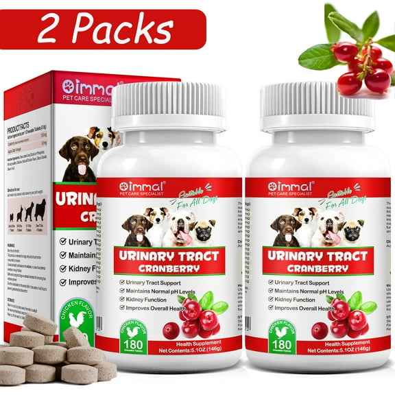 Oimmal Cranberry Urinary for Dog, Urinary Tract Infection Tre_atm en_t Chewable Tablets for Dog | Natural Cranberry, Kidney Support Health Supplement 180*2 Chewable Tablets