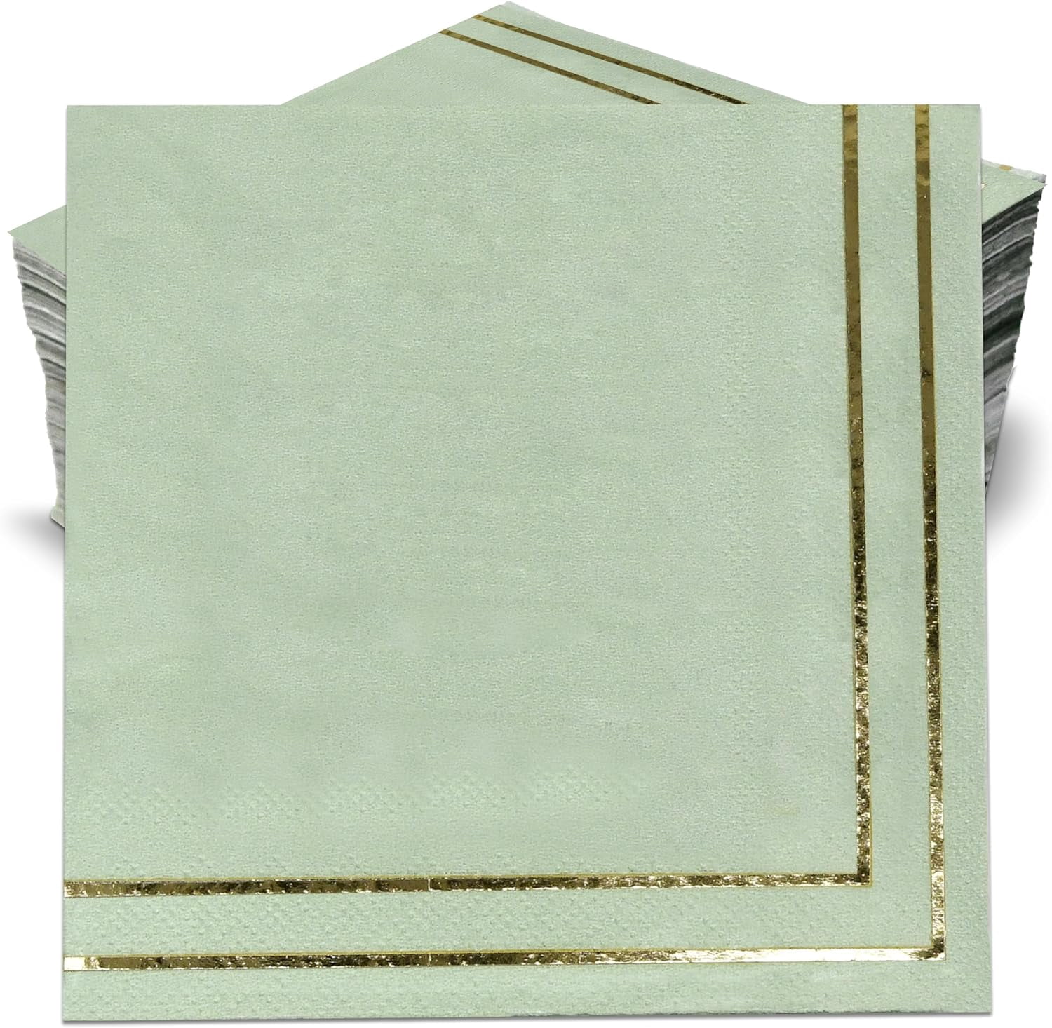 Gift Boutique 100 Gold and Sage Green Cocktail Beverage Napkins Metallic Golden Foil Trim Stripe Disposable Paper Dessert Napkin for Wedding Holiday Baby Shower Graduation Party Supplies Decorations