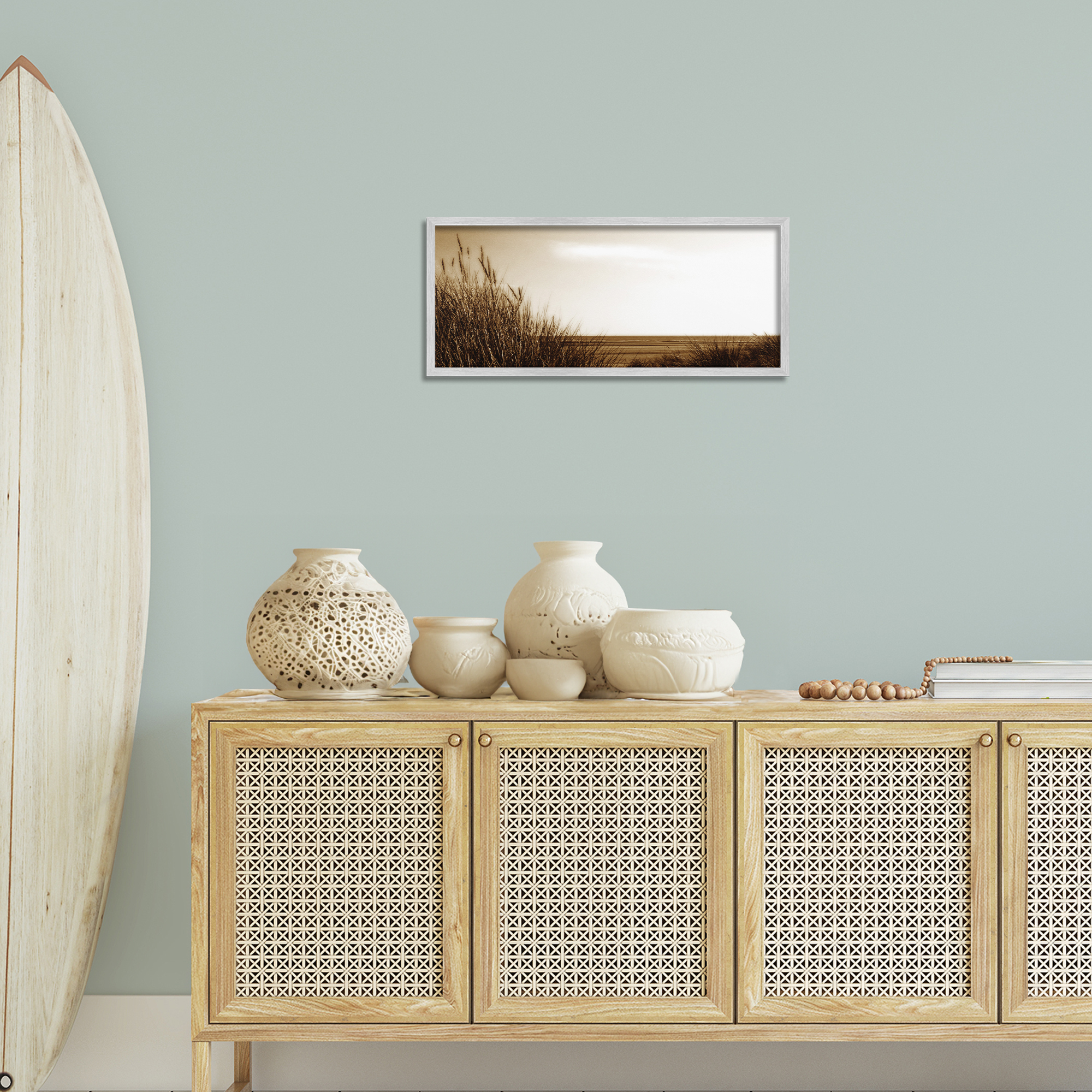 Stupell Industries Long View Horizon Coastal Photography Gray Framed Art Print Wall Art, 24 x 10