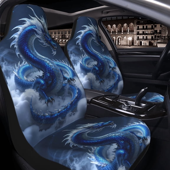Blue Dragon Coiled in Clouds Car Seat Covers Set of 2 for Women and Men, Universal Fit Bucket Seat Protectors for Cars, SUVs, Sedans and Trucks, Soft Breathable Polyester, Front Seats Only