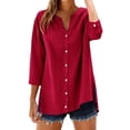 thumbnail image 3 of Baberdicy Women's Linen Blouses Relaxed Fit Tunic Tops with Buttons for Summer Evening Outings Casual Wear Watermelon Red 2Xl, 3 of 9