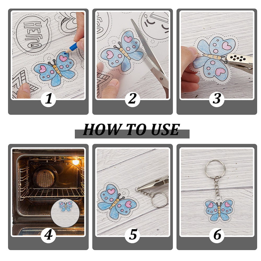 DIY Plastic Heat Shrink Sheets Jewelry Sets Making Kits including Alloy Handheld Puncher Stainless Steel Tweezers & Rings Iron Earring Hooks & Rings Pencil Polyester String Mixed Color 200x145x0.3mm