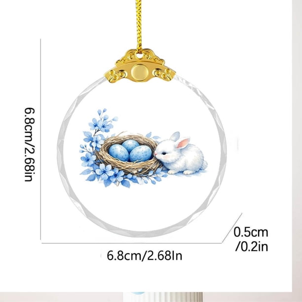 Uuiauoio Glass Easter Ornament 2D Flat Pendant with Bunny Egg Designs for Tree Gift Basket Filler Holiday Party Decorations Keepsake