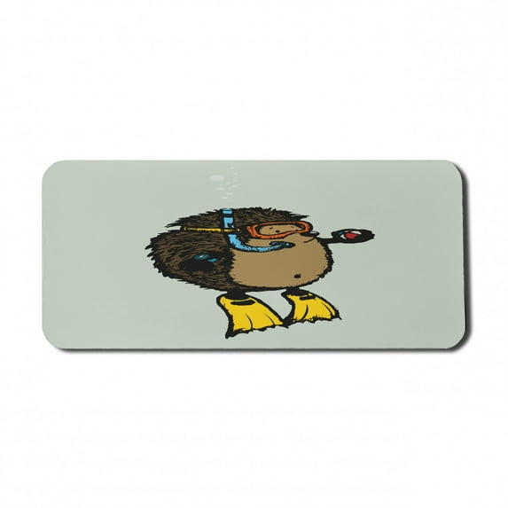 Animal Computer Mouse Pad, Cartoon Scuba Diver Hedgehog Illustration Funny Sea Life Themed, Rectangle Non-Slip Rubber Mousepad X-Large, 35" x 15" Gaming Size, Baby Blue Yellow, by Ambesonne