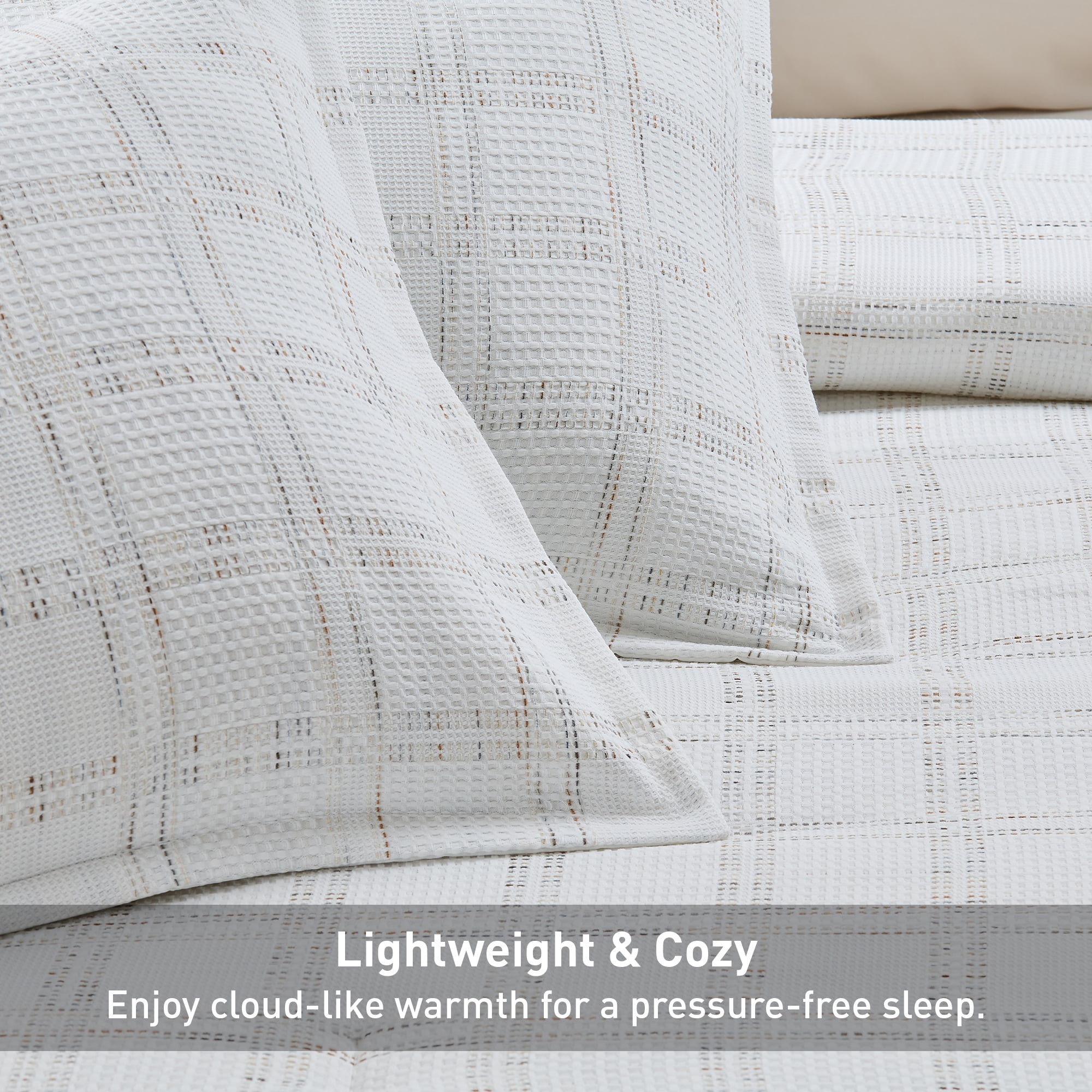 Regency Heights Waffle Weave Comforter Set, Full/Queen Size Textured Comforter Bed Set, 3-Piece Lightweight Bedding Set with Pillow Shams for All Season, White/Multi Color