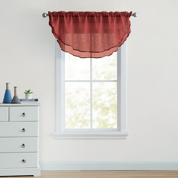 VCNY Home Ultra Luxurious Sheer Voile Double Layered Ascot Window Valance - Red