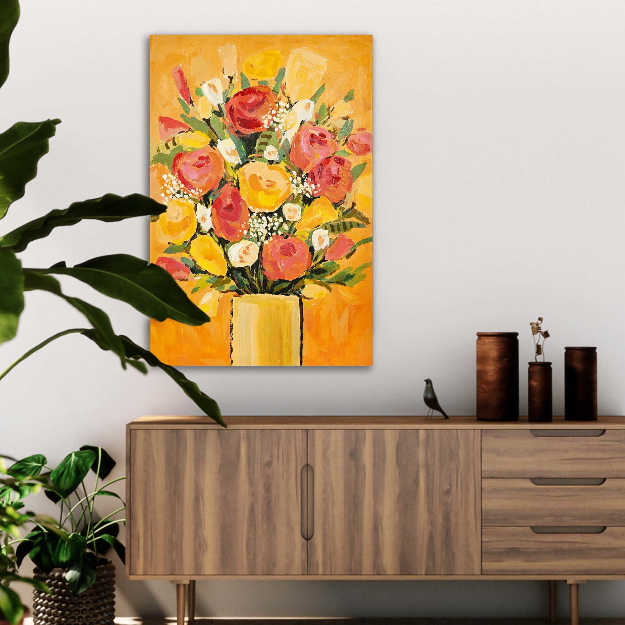 ArtbyHannah 24x48 inch Colorful Flower Large Canvas Painting Wall Art, Hand  Painted Oil Painting 3D Textured Wall Decor for Living Room, Ready to Hang  