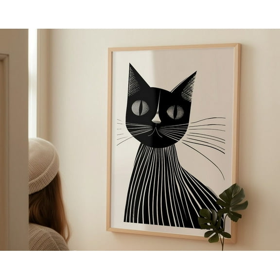 Abstract Animals Art Mid Century Modern Abstract Cat Art Abstract Minimalist Print Black & White Print Wall Art, Modern Wall Decor, 8x12 UNFRAMED