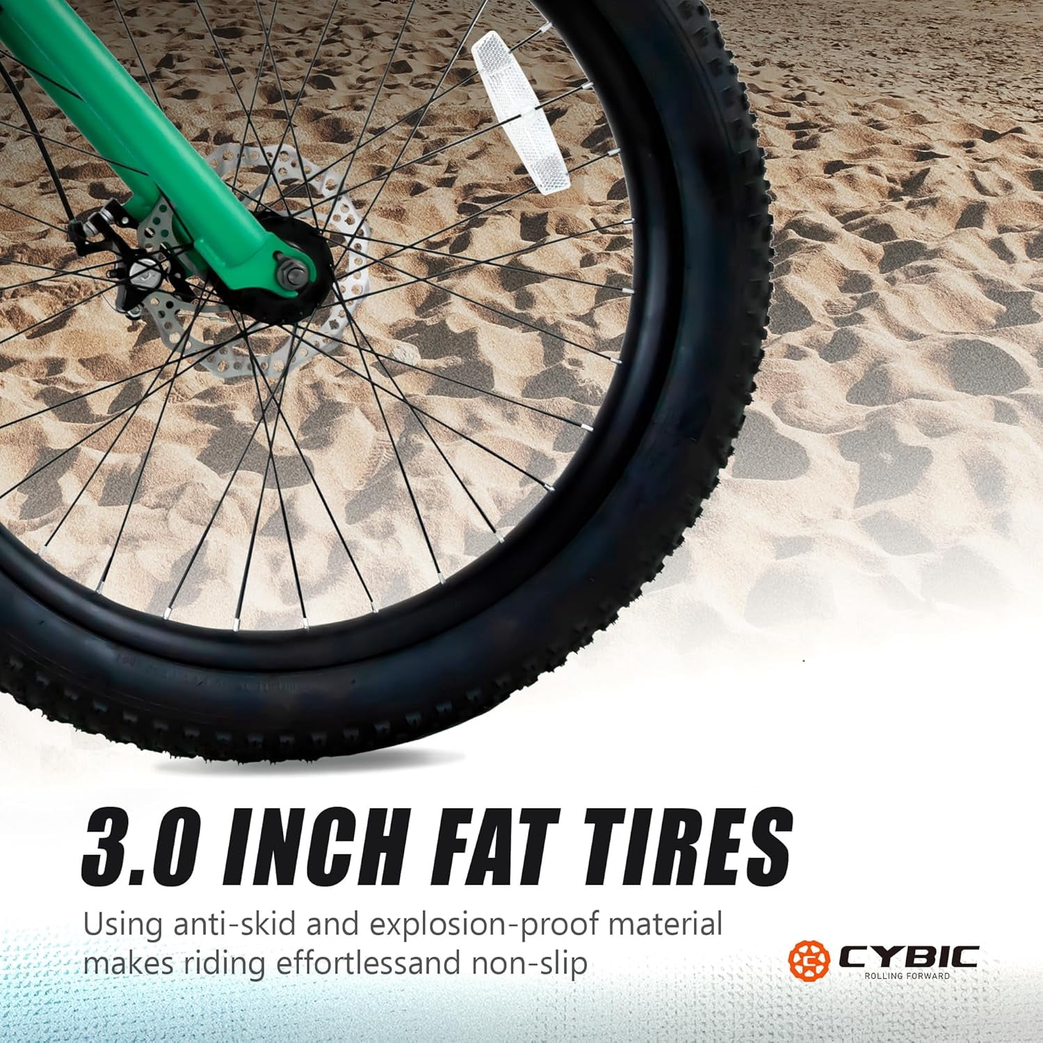 Cybic Fat Tire Mountain Bike 24 inch, 7 Speeds, Double Disc Brake Bicycle, Yellow Green
