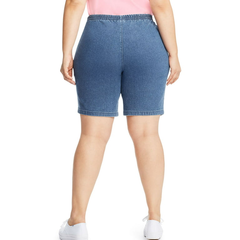 Just My Size Womens Stretch Denim 2-Pocket Pull-On Shorts, 1X, Indigo