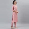 thumbnail image 5 of Janasya Indian Mandarin Collar 3/4 Sleeve Floral Print Pink Poly Silk Kurta With Pant And Dupatta For Women, 5 of 9