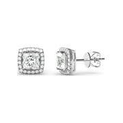 ANDREA JEWELERS 925 Sterling Silver Princess Cut CZ Cubic Zirconia Halo Earrings