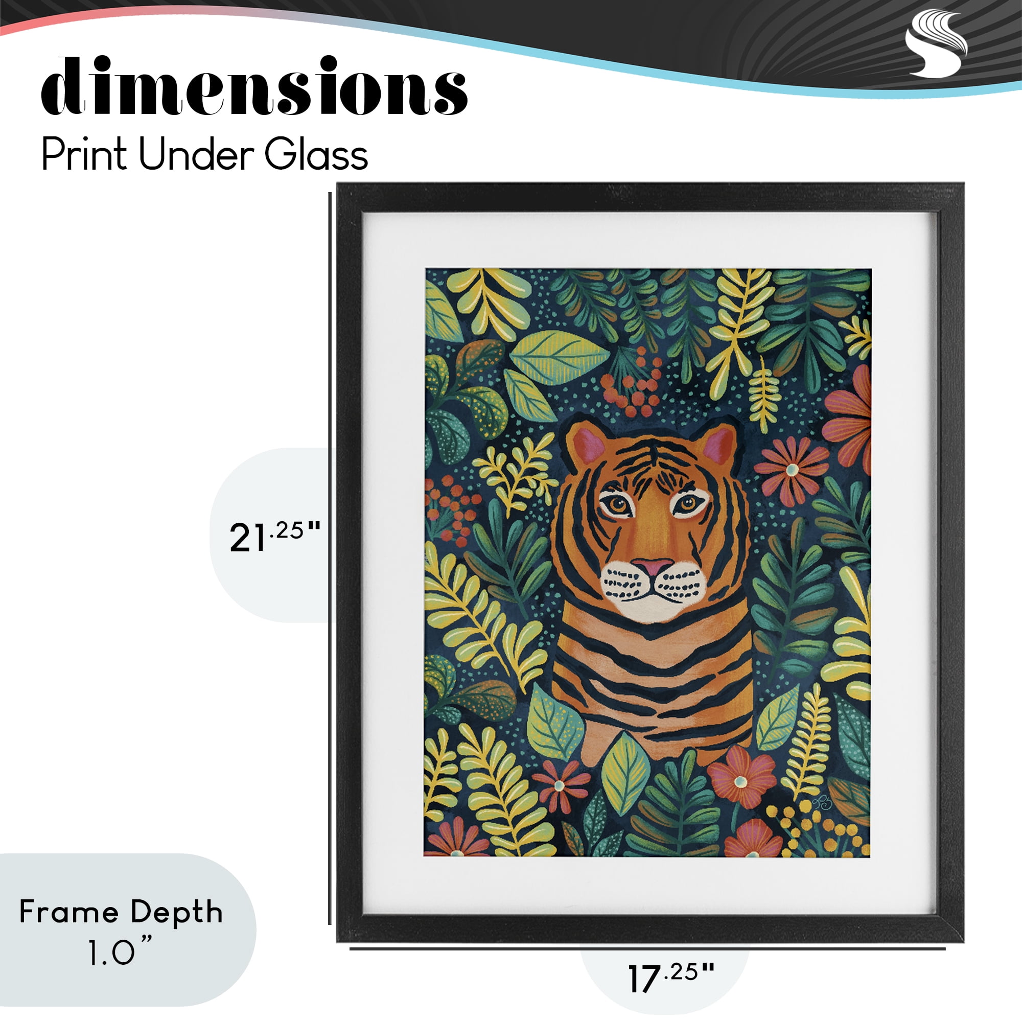 Stupell Industries Exotic Leaf Pattern Tiger Black Framed Print Under Glass, design by Lisa R Dumm