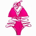 thumbnail image 2 of EJsoyo Womens Sexy Thong Bikini Swimsuits String Push up Padded Bathing Suit 2 Piece Cheeky Swimwear with Metal Ring (Large, Rose), 2 of 6