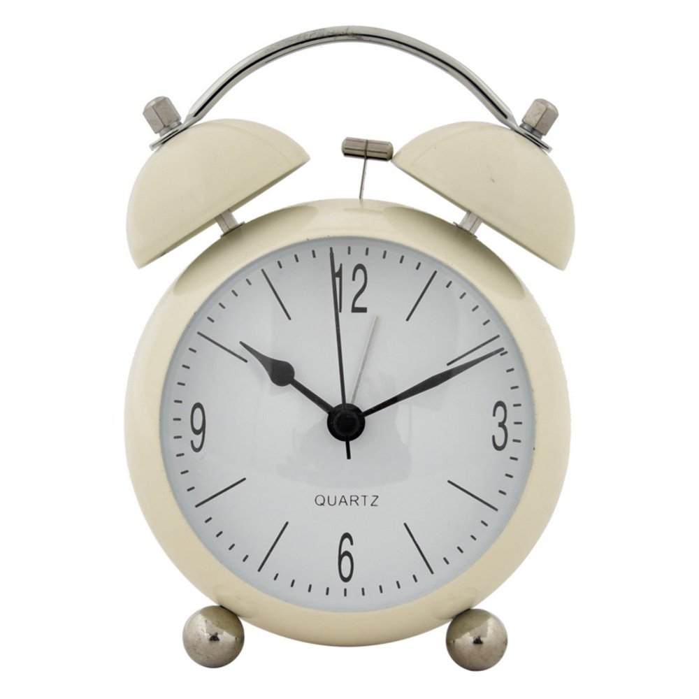 Three Hands White Metal Alarm Clock