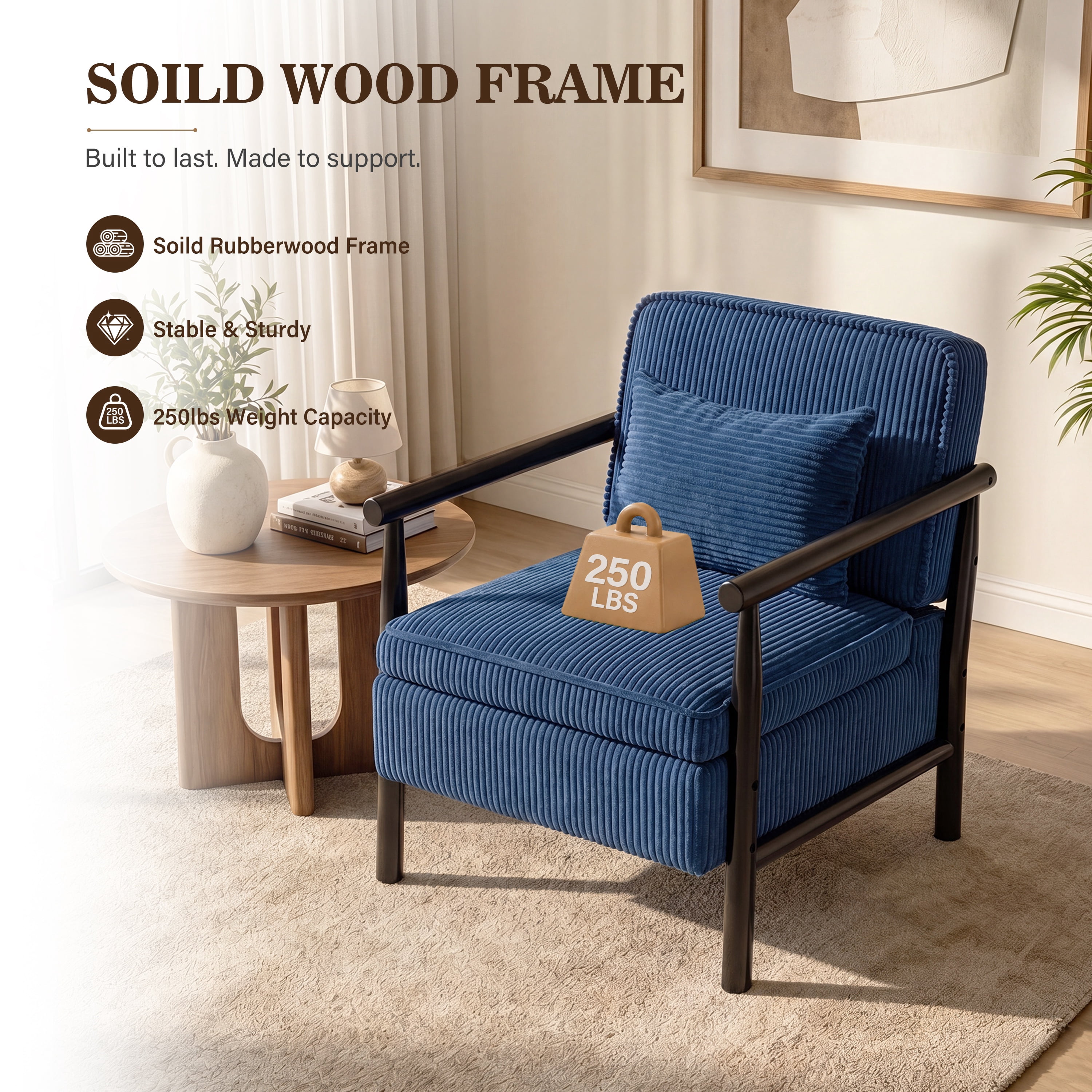 Accent Chair with Hidden Storage, LEGAHOME Antique Blue Modern Arm Chair for Living Room, Comfy Corduroy Reading Armchair for Bedroom, with Solid Wood Leg for 250lbs Weight Capacity