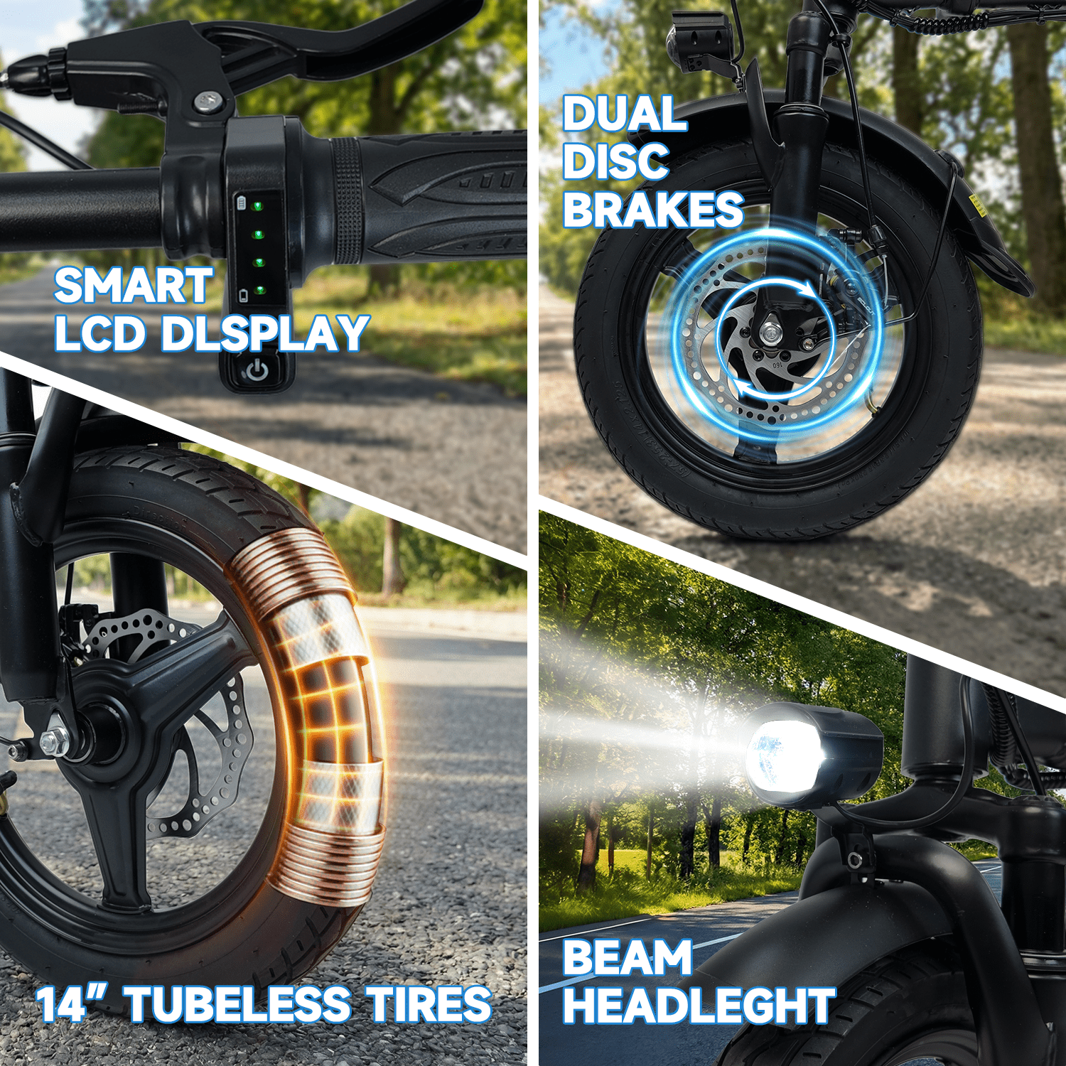 XKJQTA Electric Bike for Adults,500W Motor, 20 MPH,Folding Ebike with Baskets,,Commuter City E-Bike with 576Wh Battery,14" Electric Bicycle with Smart Uphill,20+ Miles,Mini E Bikes for Teens,UL2849