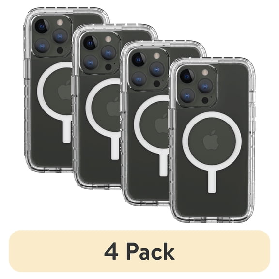 (4 pack) onn. MagSafe Compatible Rugged Phone Case for iPhone 13 Pro - Clear