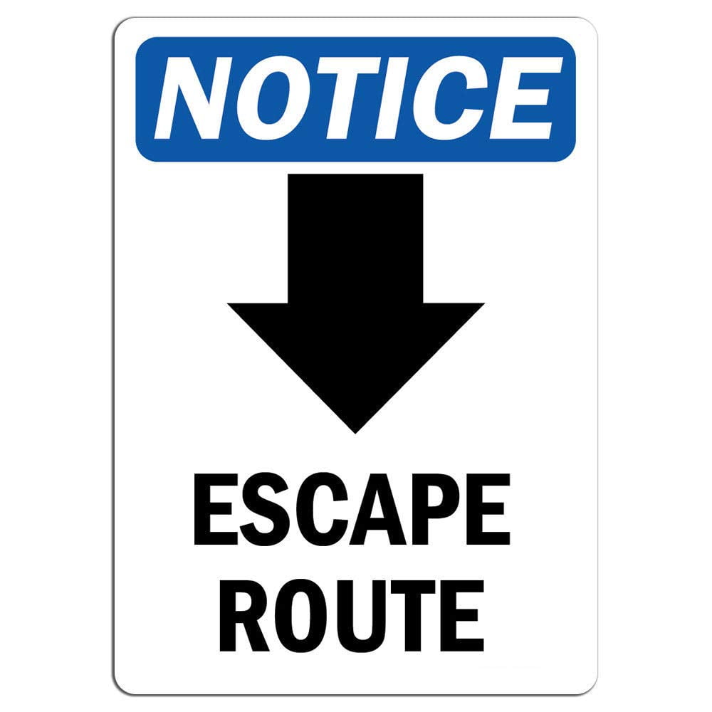 Traffic Signs Notice Escape Route Down Arrow Sign With Symbol 12 X 8 Aluminum Sign Street Weather Approved Sign 1 Sign Walmart Com Walmart Com