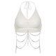 thumbnail image 1 of Gibobby Camisola pequeña de cuello colgante corto de lana con transparente de cuadrícula de Color sólido para mujer(Blanco,M), 1 of 5