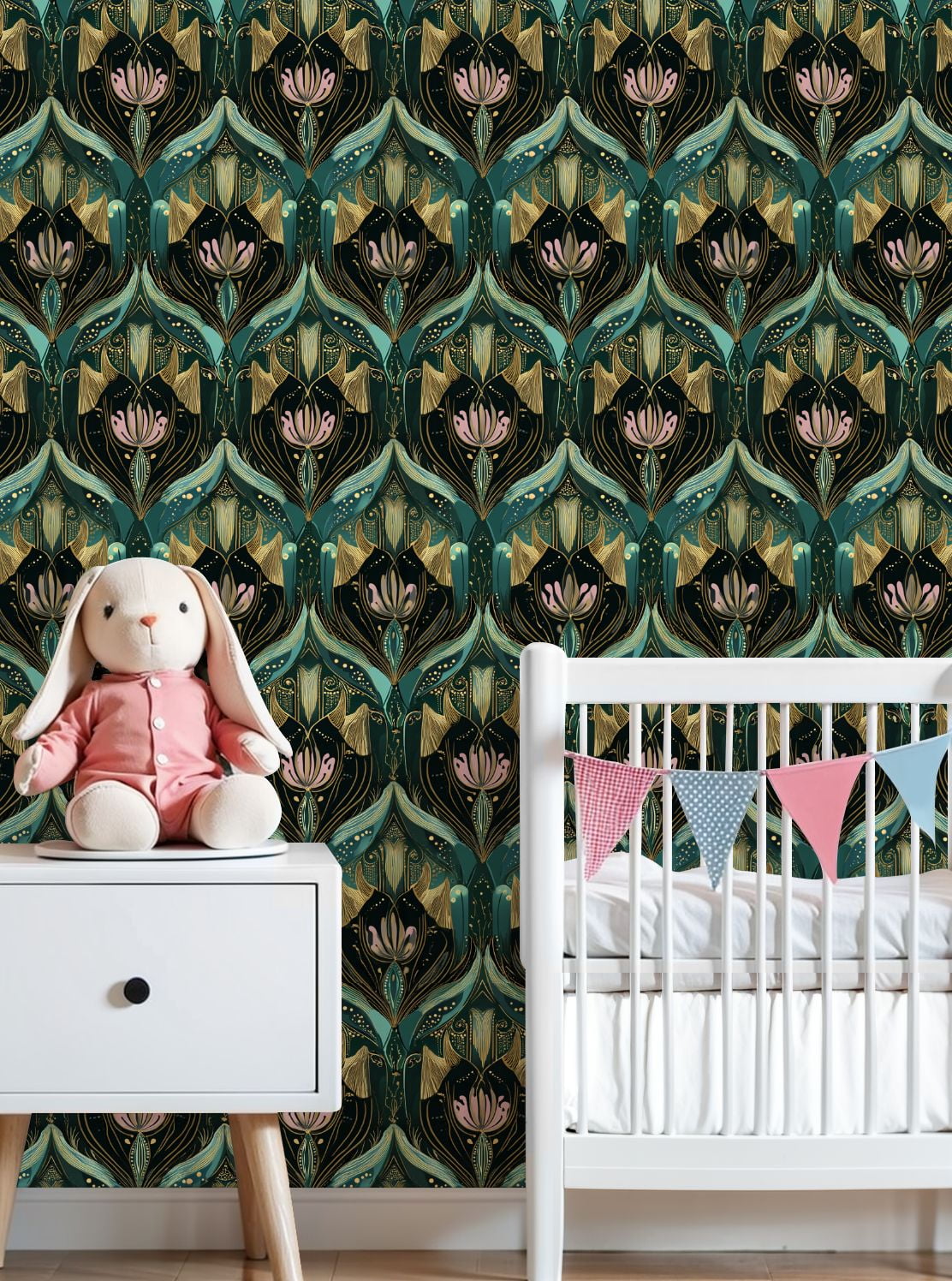 Vintage Peel and Stick Wallpaper Elegant Floral Gold Teal Accents Wall Mural 23.6in x 9.8ft Self Adhesive Removable Wall Paper Renter Friendly Wallpaper for Nursery Bedroom Cabinets