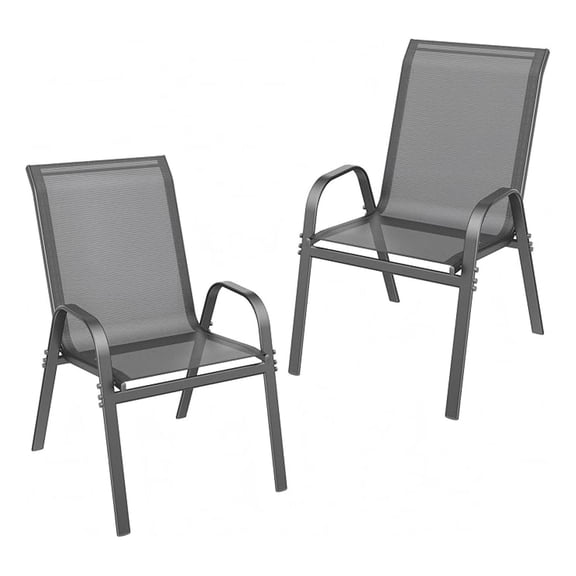 Patio Chairs set of 2, Easy Assembly Stackable Outdoor Dining Chairs with Wide Seat and Sturdy Metal Frame, Breathable All Weather Textilene Outdoor Chairs Set of 2 for Deck, Pool, Porch, Grey