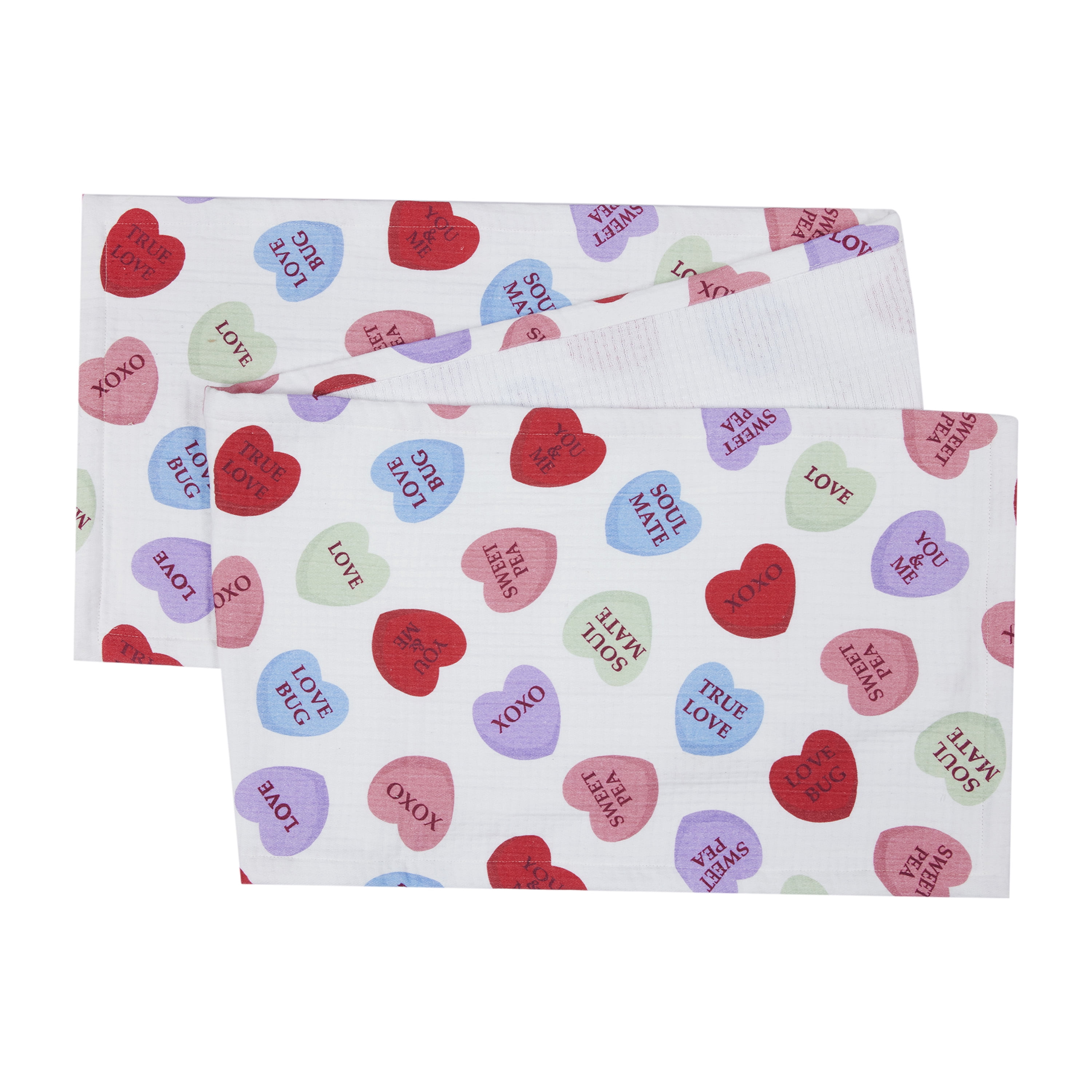 Conversation Hearts Table Runner - 14" x 72" - 100% Cotton, Multi-color