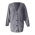 thumbnail image 4 of CUZIBR Womens Coats Sweater Long Cardigan Soft V-Neck Long Sleeve Button Down Wool Coat Jacket Open Front Oversized Knitted Sweater Fall Fashion Outfit,Grey,M, 4 of 4