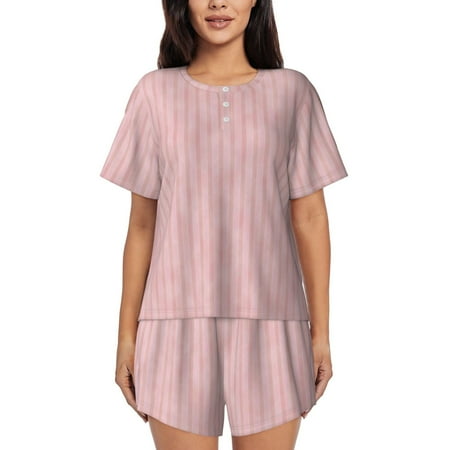 Cauagu Pink Stripes for Women s Round Neck Pajama Set Short-Sleeved Pajamas Soft Sleepwear Set Summer Pajamas Set Lounge Sets 2-Piece Pj-Small