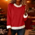 thumbnail image 2 of KHONTS Christmas T Shirts for Women Xmas Crew Neck Trim Tees Casual Loose Sweatshirts Long Sleeve Pullover Tops Red M, 2 of 9