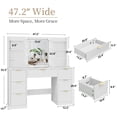 thumbnail image 2 of Kromapolis 47" Fluted Vanity Desk with Adjustable LED Lights & Charging Station, 7 Drawers Makeup Table with Tempered Glass Top, 8 Open Shelves, Hair Dryer Holder for Bedroom, White, 2 of 8